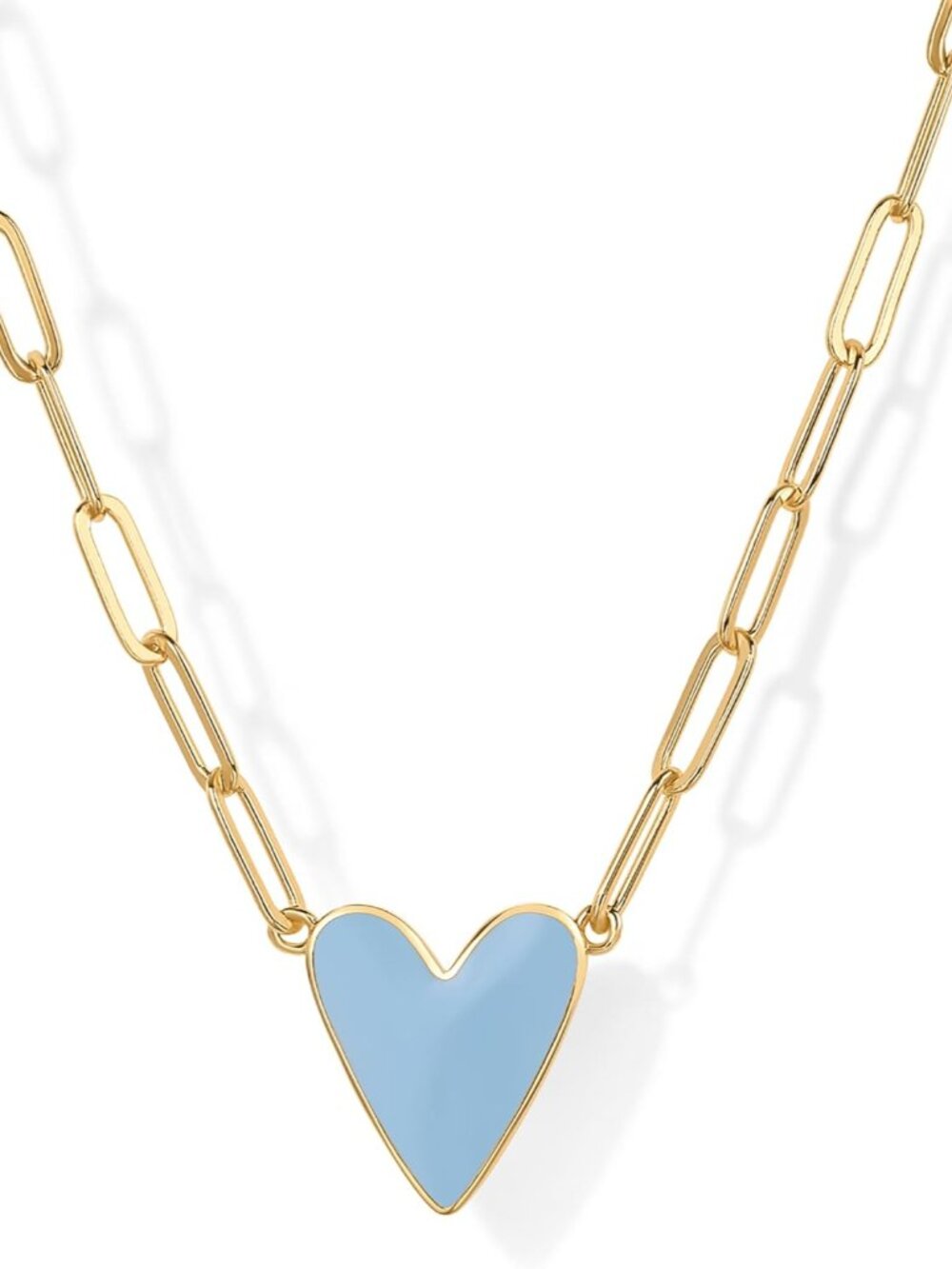 14K Gold Plated Heart Enamel Pendant Necklace for Women | Love Paperclip Chain N